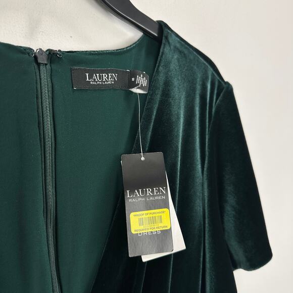 Lauren Ralph Lauren Velvet Flutter Sleeve Cocktail Midi Dress Green US 16 NWT - Picture 14 of 14